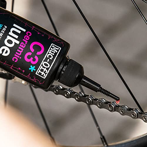 Muc Off C3 Ceramic Wet Chain Lube, 120 Milliliters - Premium Bike Chain Lubricant with UV Tracer Dye - Formulated for Wet and Harsh Weather Conditions