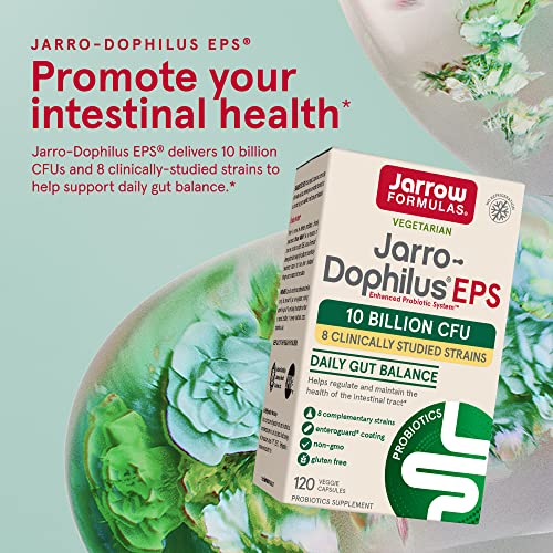 Jarrow Formulas Jarro-Dophilus EPS - 10 Billion CFU Per Serving - Clinically Studied Multi-Strain Digestive Probiotics Supplement - Intestinal and Immune Health - Up to 120 Servings (PACKAGING MAY VARY)