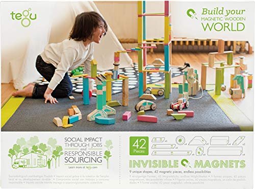 42 Piece Tegu Magnetic Wooden Block Set, Blues, 1-99 years old