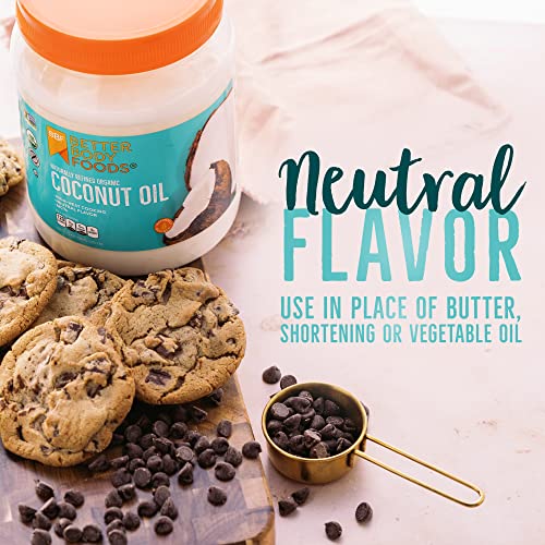 BetterBody Foods Naturally Refined Organic Coconut Oil with Neutral Flavor and Aroma, Non-GMO, Cooking Oil, 56 oz