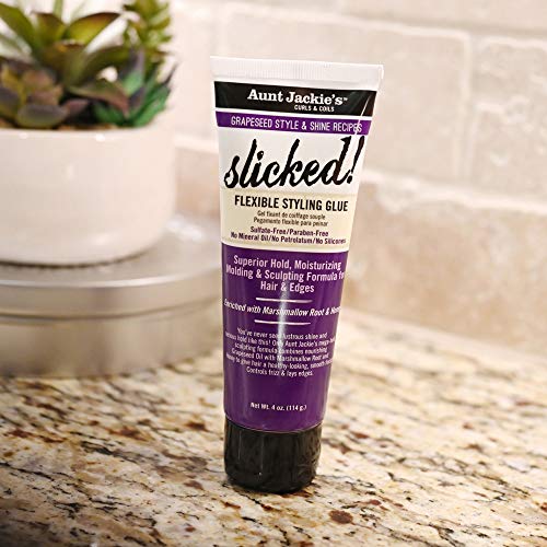 Aunt Jackie's Grapeseed Style and Shine Recipes Slicked Flexible Hair Styling Glue, Superior Hold, Molding and Sculpting for Hair and Edges, 4 oz