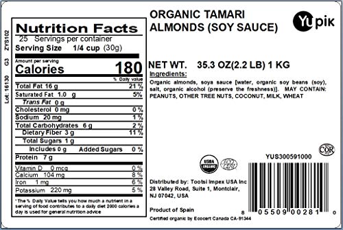 Yupik Nuts Organic Tamari Almonds With Soy Sauce, 2.2 lb, Non-GMO, Vegan, Gluten-Free