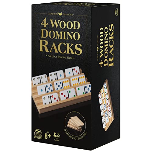 Wood Domino Racks, Set of 4 Trays for Mexican Train and Other Dominoes Games, for Families and Kids Ages 8 and up