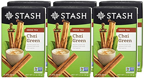 Stash Tea Chai Green Tea - Caffeinated, Non-GMO Project Verified Premium Tea with No Artificial Ingredients, 20 Count (Pack of 6) - 120 Bags Total
