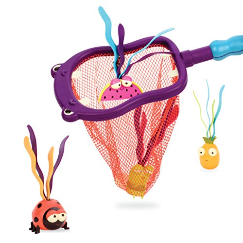 B. toys by Battat B. toys – Hippo Scoop-A-Diving Pool Toys - 1 Hippo Net and 4 Water Toys for Kids 3+ (5Piece), purple