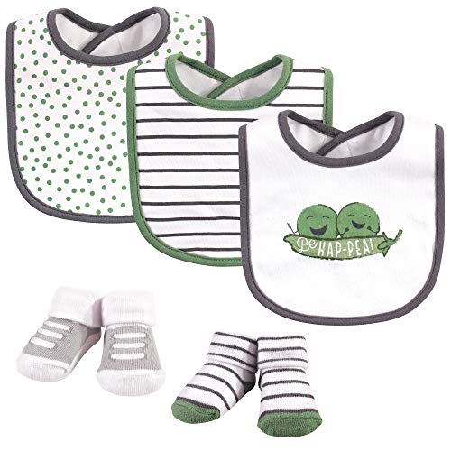 Hudson Baby Unisex Baby Cotton Bib and Sock Set, Peas, One Size