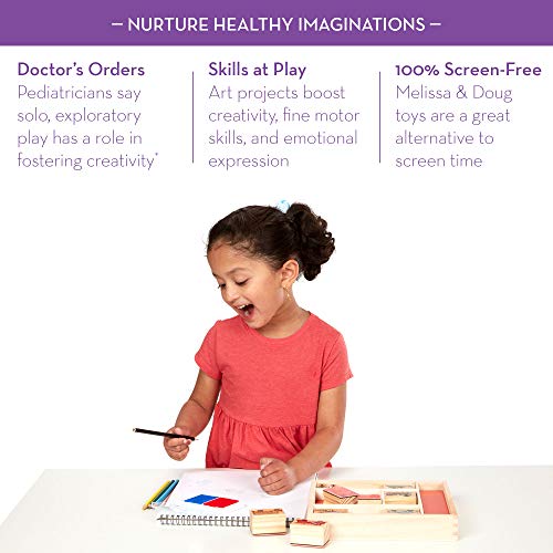 Melissa and Doug Wooden Stamp Set: Vehicles - 10 Stamps, 5 Colored Pencils, 2-Color Stamp Pad