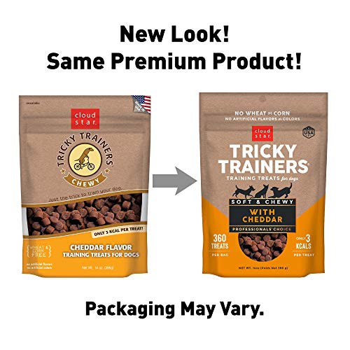 Cloud Star Tricky Trainers Chewy Low Calorie Dog Training Treats, Made in the USA Wheat and Corn Free, Soft Puppy Bites 14 oz Cheddar
