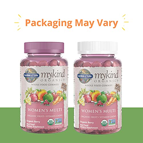 Garden of Life mykind Organics Women's Gummy Vitamins - Berry - Certified Organic, Non-GMO, Vegan, Kosher Complete Multi - Methyl B12, C and D3 - Gluten, Soy and Dairy Free, 120 Real Fruit Gummies