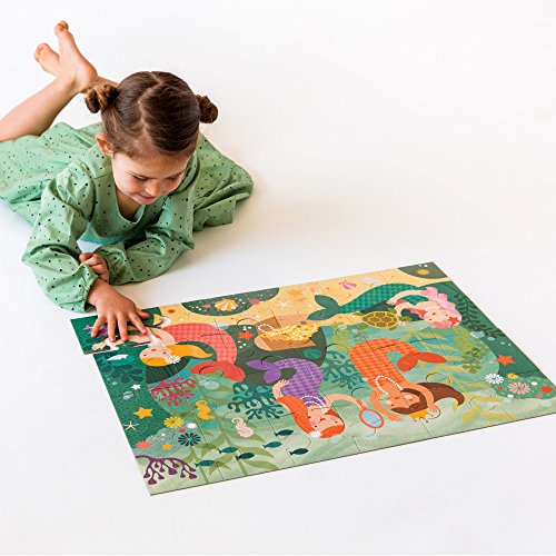 Petit Collage Floor Puzzle, Mermaid Friends, 24-Pieces – Large Puzzle for Kids, Completed Mermaid Jigsaw Puzzle Measures 18” x 24” – Makes a Great Gift Idea for Ages 3+