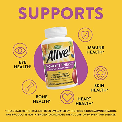 Nature’s Way Alive! Women’s Energy Multivitamin, Supports Whole Body Wellness*, Supports Cellular Energy*, B-Vitamins, Gluten-Free, 130 Tablets