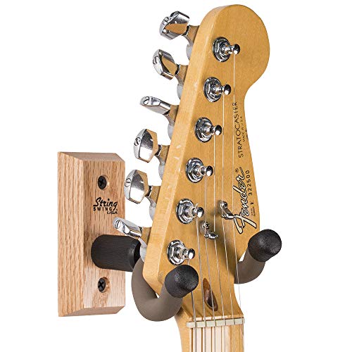 String Swing Guitar Hanger Holder for Electric Acoustic and Bass Guitars Stand Accessories Home or Studio Wall - Musical Instruments Safe without Hard Cases Oak Hardwood CC01K-O 2-Pack