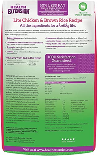 Health Extension Weight Control Dry Dog Food, Natural Food for Overweight Adult Dogs with Added Vitamins and Mineral, Lite Chicken and Brown Rice Recipe (15 lbs / 6.8 kg)