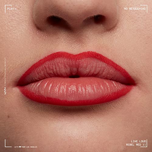 NYX PROFESSIONAL MAKEUP Line Loud Lip Liner, Longwear and Pigmented Lip Pencil with Jojoba Oil and Vitamin E - Rebel Red (Warm Red)