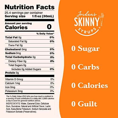 Jordan's Skinny Syrups Caramel, Sugar Free Coffee Flavoring Syrup, 25.4 Ounce (Pack of 6)