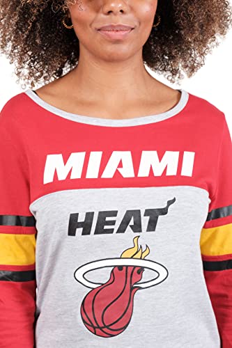 Ultra Game NBA Miami Heat Womens T-Shirt Raglan Baseball 3/4 Long Sleeve Tee Shirt, Team Color, X-Large