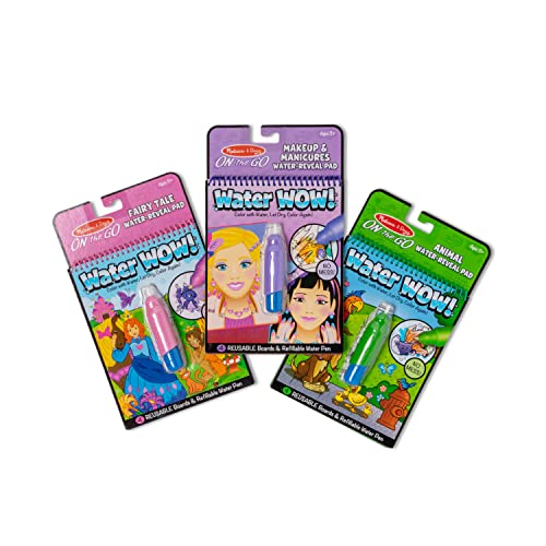 Melissa and Doug On the Go Water Wow! Reusable Water-Reveal Activity Pads, 3-pk, Makeup, Fairy Tales, Animals - Travel Toys, Party Favors, Stocking Stuffers, Mess Free Coloring Books For Kids Ages 3+