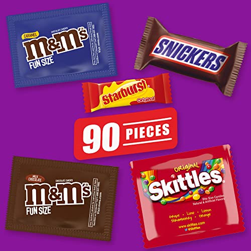 SNICKERS, MandM'S Milk Chocolate, MandM'S Caramel, SKITTLES and STARBURST Candy Variety Mix, 45.69-Ounce Bag, 90 Pieces