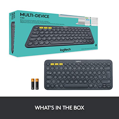 Logitech K380 Multi-Device Bluetooth Keyboard – Windows, Mac, Chrome OS, Android, iPad, iPhone, Apple TV Compatible – with Flow Cross-Computer Control and Easy-Switch up to 3 Devices – Dark Grey