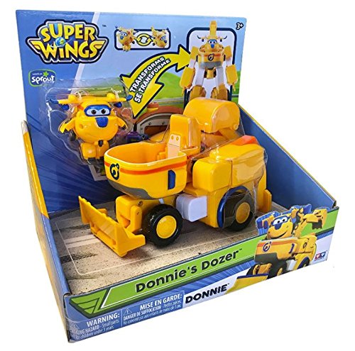 Super Wings 7' Donnie's Dozer Playset with 2' Transform-a-Bot Donnie Mini Figure, Transforming Airplane Toy Vehicle, Plane to Robot, Birthday Gift For Preschool Kids 3 4 5 year old Boys And Girls