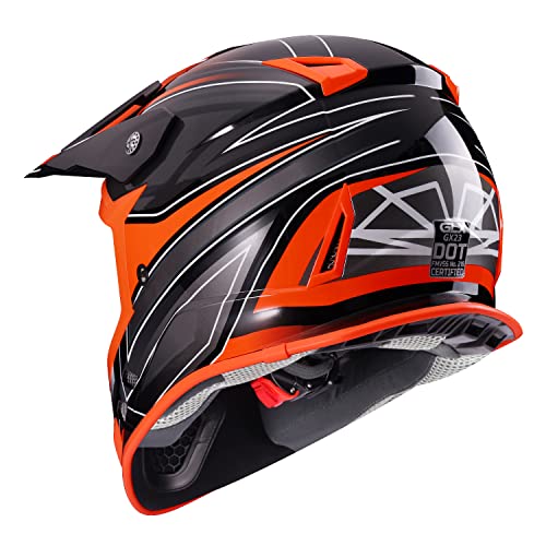 GLX GX23 Dirt Bike Off-Road Motocross ATV Motorcycle Full Face Helmet for Men Women, DOT Approved (Sear Orange, Medium)