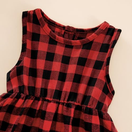 Bkixhv Toddler Baby Girl Cotton Dress Cardigan 2 Pcs Christmas Outfit Buffalo Plaid Sleeveless Dress Set 5-6 Years Old