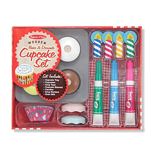 Melissa and Doug Bake and Decorate Wooden Cupcake Play Food Set