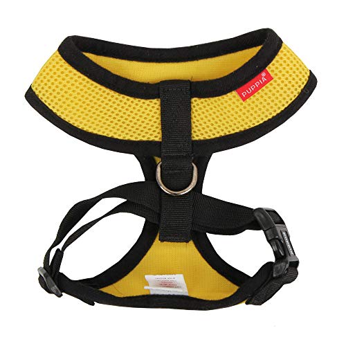 Puppia Soft Dog Harness No Choke Over-The-Head Triple Layered Breathable Mesh Adjustable Chest Belt and Quick-Release Buckle, Yellow, Medium