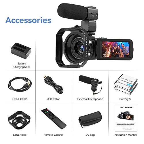 OIEXI 4k Video Camera Camcorder with 18X Digital Zoom,48MP Vlogging Camera for YouTube,3.0' IPS 270° Rotating Touchscreen,Camcorder with Microphone,Remote Control,IR Night Vision and 2 Batteries(Black)