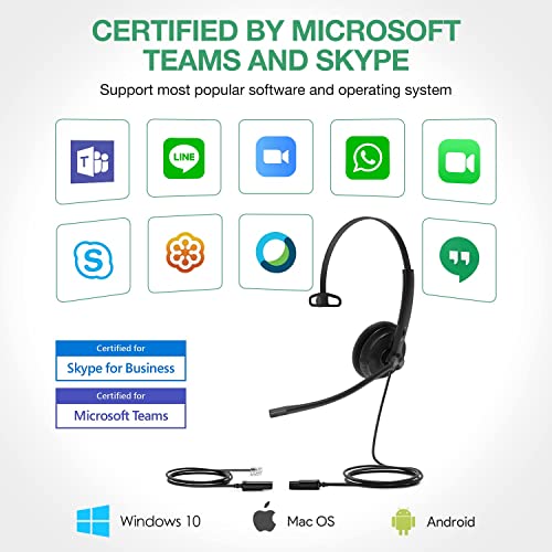 Yealink Headset with Microphone RJ9 for Voip Phone Wired Headset Teams Certified YHS34 YHS33 Noise Cancelling with Mic (YHS34-Lite-MONO, Black)