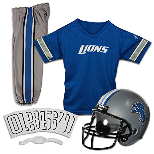 Franklin Sports Detroit Lions Kids Football Uniform Set - NFL Youth Football Costume for Boys and Girls - Set Includes Helmet, Jersey and Pants - Small