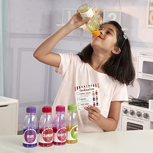 Melissa and Doug Tip and Sip Toy Juice Bottles and Activity Card (6 Pcs) - Pretend Play Food Set, Play Kitchen Food For Ages 3+
