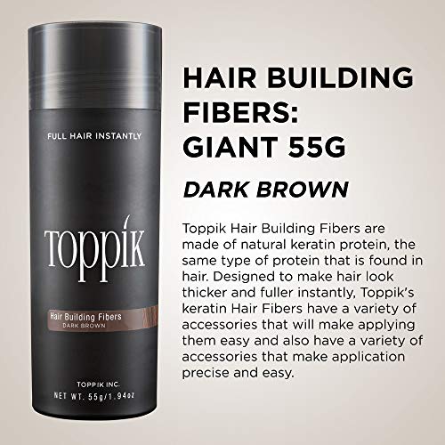 Toppik Hair Building Fibers, Dark Brown, 55g Fill In Fine or Thinning Hair Instantly Thicker, Fuller Looking Hair 9 Shades for Men and Women