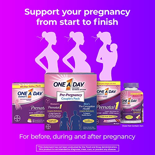 One A Day Men's and Women's Pre-Pregnancy Multivitamin including Vitamins A, Vitamin C, Vitamin D, B6, B12, Folic Acid and more, 30+30 Count, Supplement for Before, During, and Postnatal