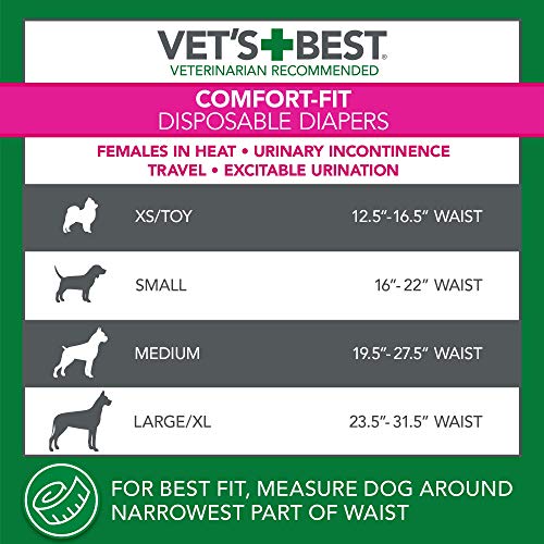 Vet's Best Comfort Fit Dog Diapers | Disposable Female Dog Diapers | Absorbent with Leak Proof Fit | Large/X-Large, (pack of 12)