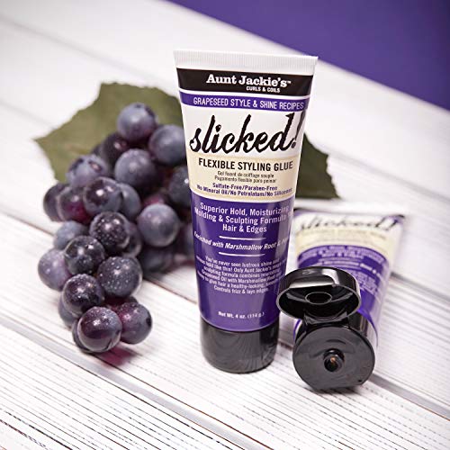 Aunt Jackie's Grapeseed Style and Shine Recipes Slicked Flexible Hair Styling Glue, Superior Hold, Molding and Sculpting for Hair and Edges, 4 oz
