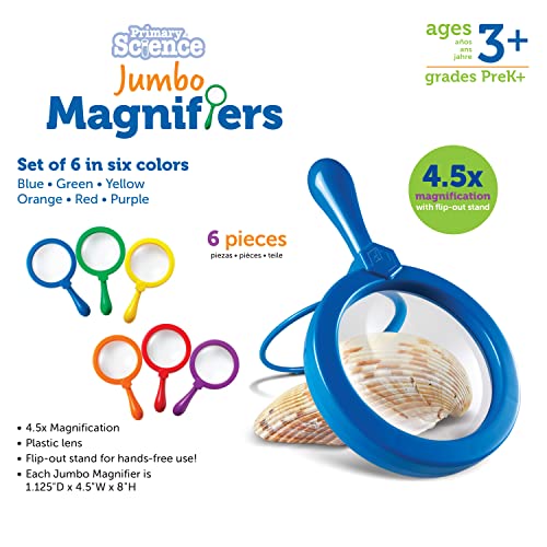 Learning Resources Jumbo Magnifiers - 6 Pieces, Ages 3+ Toddler Learning Toys, Exploration Toys for Kids, Magnifiers for Kids