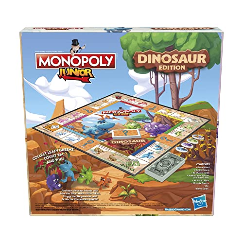 Monopoly Junior Dinosaur Edition Board Game, Kids Board Games, Fun Dinosaur Toys, Dinosaur Board Game for 2-4 players,Multicolor (Amazon Exclusive)