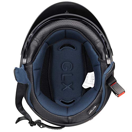 GLX M14 Cruiser Scooter Motorcycle Half Helmet with Free Tinted Retractable Visor DOT Approved (Matte Black, X-Large)