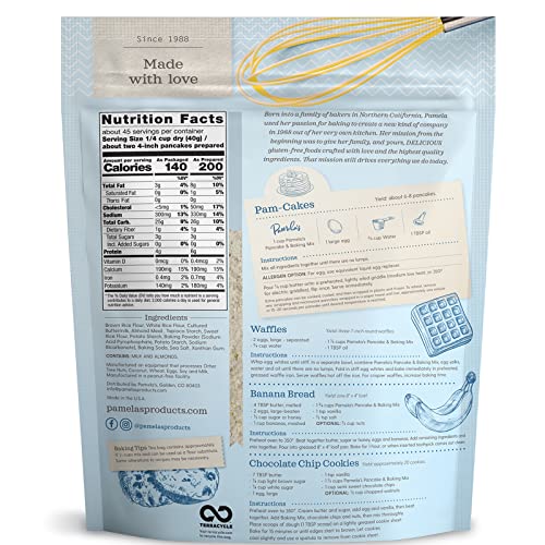 Pamela's Gluten Free Baking and Pancake Mix, Waffles, Cake and Cookies Too, Kosher, Non GMO, 4-Pound Bag (Pack of 3)