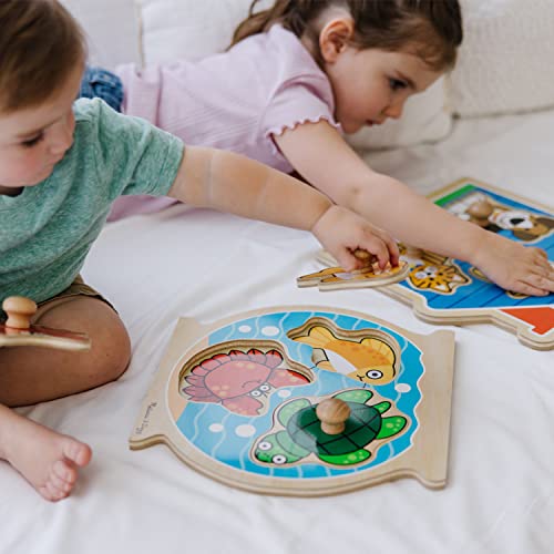 Melissa and Doug Animals Jumbo Knob Wooden Puzzles Set - Fish and Pets - Chunky Wooden Puzzles for Toddlers, Animal Puzzles For Kids Ages 1+