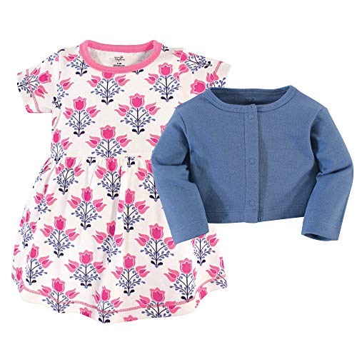 Touched by Nature Baby Girls' Organic Cotton Dress and Cardigan, Abstract Flower, 12-18 Months