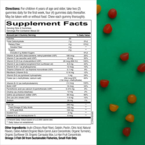 SmartyPants Kids Formula and Fiber Daily Gummy Vitamins: Gluten Free, Multivitamin and Omega 3 Fish Oil (Dha/Epa), Fiber, Methyl B12, vitamin D3, Vitamin B6, 90 Count (22 Day Supply) - Packaging May Vary