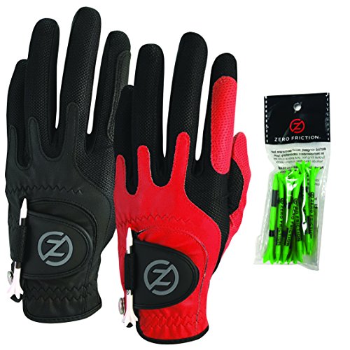Zero Friction Male Men's Compression-Fit Synthetic Golf Glove (2 Pack), Universal Fit Black/Red, One Size (GL00109)