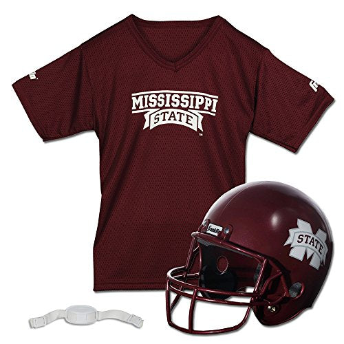 Franklin Sports Mississippi State Bulldogs Kids College Football Uniform Set - NCAA Youth Football Uniform Costume - Helmet, Jersey, Chinstrap - Youth M