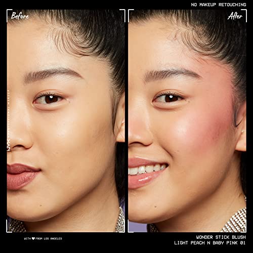 NYX PROFESSIONAL MAKEUP Wonder Stick Blush with Hydrating Hyaluronic Acid, Dual-Ended Cream Blush Stick - Light Peach and Baby Pink