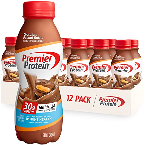Premier Protein Shake, Chocolate Peanut Butter, 30g Protein, 1g Sugar, 24 Vitamins and Minerals, Nutrients to Support Immune Health, 11.5 Fl Oz, Pack of 12