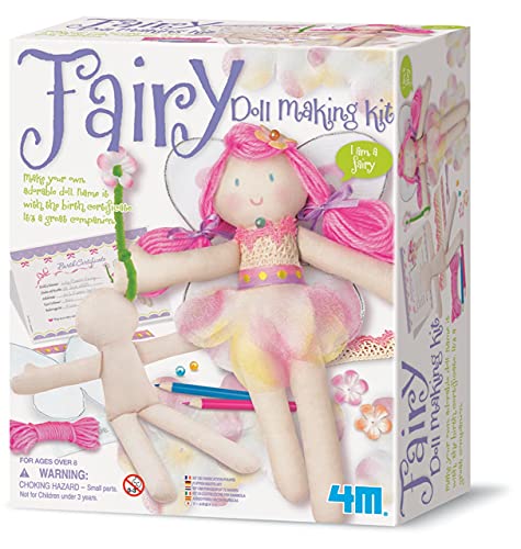 4M: Fairy Doll Making Kit, Make Your Own Adorable Doll, Name of Doll is with the Birth Certificate, Makes a Great Companion, 8 1/2 inch,For Ages 3 and up,Pink