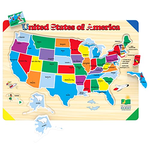 The Learning Journey Lift and Learn Puzzle - USA Map Puzzle for Kids - Preschool Toys and Gifts for Boys and Girls Ages 3 and Up - United States Puzzle for Kids - Award Winning Toys
