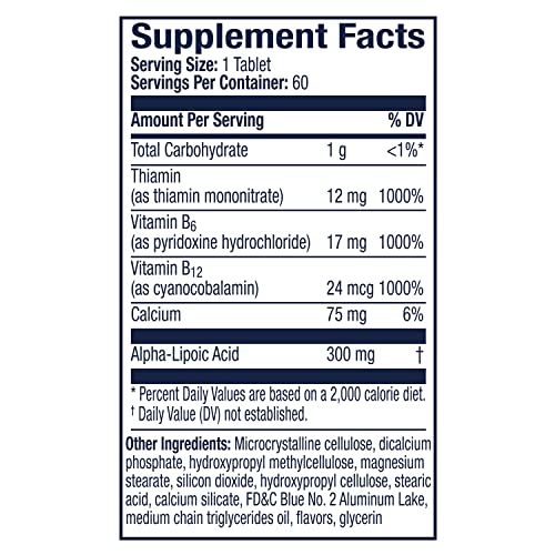 Nervive Nerve Health, with Alpha Lipoic Acid, to Fortify Nerve Health and Support Healthy Nerve Function in Fingers, Hands, Toes, and Feet*, ALA, Vitamins B12, B6, and B1, 60 Daily Tablets